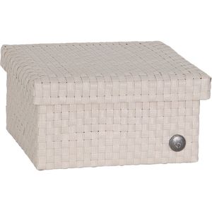 Opbergbox beige/champagne met deksel – stevige kunststof mand – decoratieve opbergdoos voor woonkamer, slaapkamer en kantoor - Handed By Cube Basket medium