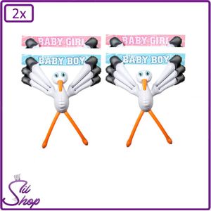2x Opblaasbare ooievaar met zuignappen 75cm - Babyshower Baby Kind Bevallen Opblaas Girl Boy Gender reveal