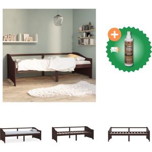 vidaXL Bedbank 3-zits massief grenenhout donkerbruin 90x200 cm - Bed - Inclusief Houtreiniger en verfrisser