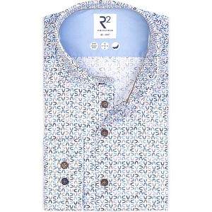 R2 Amsterdam - Overhemd Extra Lange Mouwen Print Blauw - Heren - Maat 45 - Modern-fit