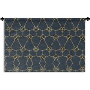 Wandkleed Luxe patroon - Luxe patroon van gouden lijnen en bloemen tegen een donkerblauwe achtergrond Wandkleed katoen 120x80 cm - Wandtapijt met foto