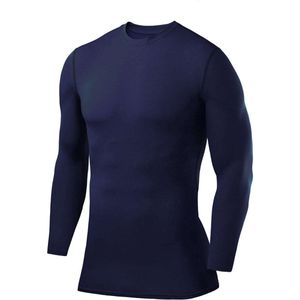 PowerLayer - Mannen Compression Basislaag Top - Donkerblauw - Lange Mouw - Ronde Hals
