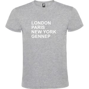Grijs T-shirt 'LONDON, PARIS, NEW YORK, GENNEP' Wit Maat XS