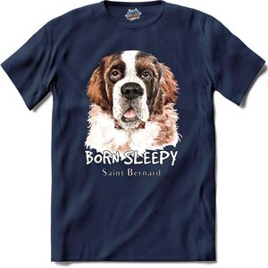 Born Sleepy Saint Bernard | Honden - Dogs - Hond - T-Shirt - Unisex - Navy Blue - Maat 4XL