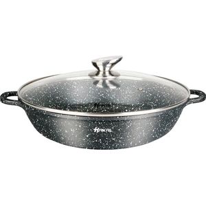 Marmer Coating Lage braadpan met deksel - zwart dots-Ø 36 cm - Kookpot - Alle warmtebronnen