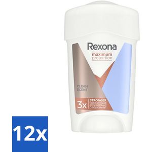 12 x Rexona - Deodorant Stick - Women Maximum Protection Clean Scent - Anti-transpirant - 45 ml - Anti-transpirant - Deodorant - Zweet - Lichaamsgeur - Bescherming