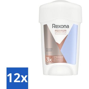 12 x Rexona - Deodorant Stick - Women Maximum Protection Clean Scent - Anti-transpirant - 45 ml - Anti-transpirant - Deodorant - Zweet - Lichaamsgeur - Bescherming