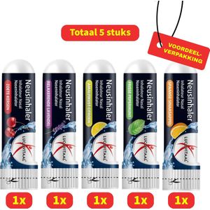 Lucovitaal Neusinhaler - 1x Lavendel, 1x Spaanse Sinaasappel, 1x Frisse Pepermunt, 1x Amalfikust Citroen, 1x Zoete Kersen voordeelverpakking