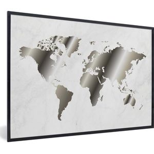 Fotolijst incl. Poster Zwart Wit- Wereldkaart - Zwart Wit - Marmer - 30x20 cm - Posterlijst