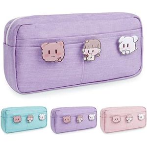 Grote etui, uitbreidbaar etui, grote capaciteit etui briefpapier pen tas make-up tas middelbare school college kantoor organisator met 3 broche voor student tieners meisjes volwassenen