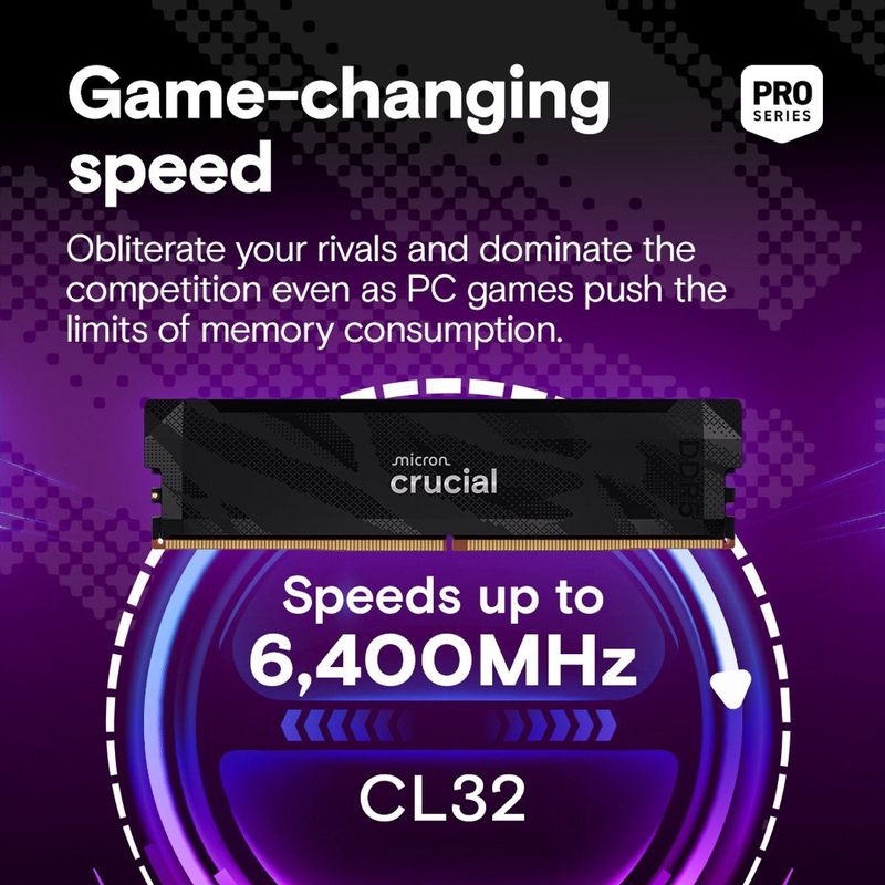 Crucial - Pro DDR5-6400 Kit - RAM - Zwart - 32GB (2x16GB) - Overclocking