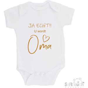 100% katoenen Romper ""JA ECHT!! U wordt Oma"" Unisex Katoen Wit/tan Maat 62/68