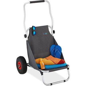 Relaxdays Strandtrolley opvouwbaar - klein model - strandstoel met wielen - licht - grijs