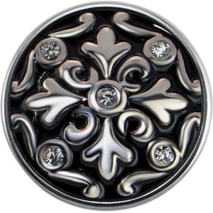 Quiges - Dames Click Button Drukknoop 18mm Ornament Zwart - EBCM105