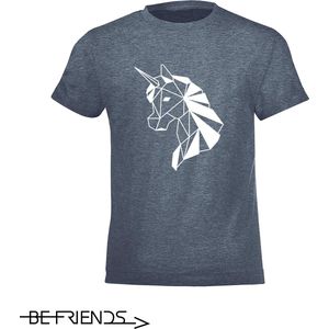 Be Friends T-Shirt - Unicorn - Kinderen - Denim - Maat 8 jaar
