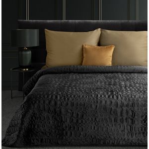 Oneiro’s luxe SALVIA Type 7 Beddensprei Zwart + 2 x kussenhoes - 280x260 cm – bedsprei 2 persoons - beige – beddengoed – slaapkamer – spreien – dekens – wonen – slapen