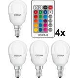 Osram - LED Kogellamp - RGBW - E14 - 4 stuks - 4.2W - Extra Warm Wit - 250lm - Inclusief Afstandsbediening
