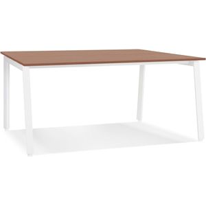 Alterego Vergadertafel/benchbureau 'AMADEUS SQUARE' van hout met notenhoutafwerking en wit metaal - 160x160 cm