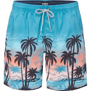 Happy Shorts Heren Zwemshort Met Strand Palmboom Print Blauw - Maat S - Zwembroek