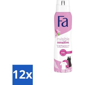 Fa - Deodorant Spray - Invisible Sensitive - Anti-transpirant & Perspirant - 150 ml - Voordeelverpakking - 12 stuks