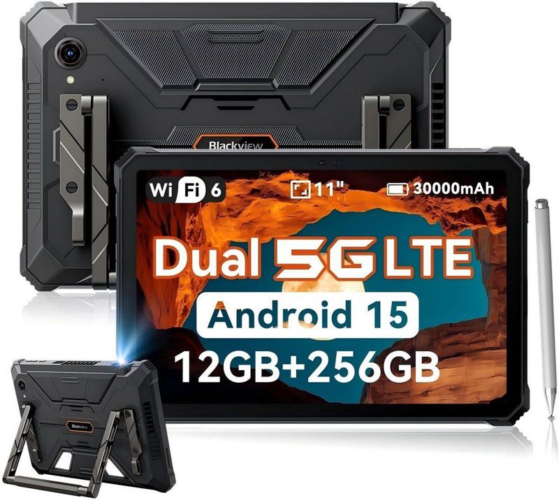 Blackview Active 12 Pro 5G Outdoor Tablet - 11 inch - 36 GB + 256 GB 30000 mAh 120 W snel opladen IP68 waterdicht 108 MP + 50 MP Dual SIM - Zwart