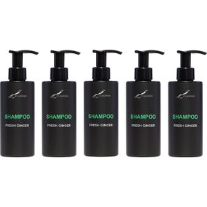Shampoo Fresh Ginger 300 ml - met pomp - zwarte fles - set van 5 stuks - voordeelverpakking - haarverzorging