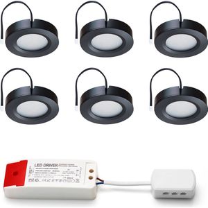 Ledisons LED opbouwspot Adria zwart dimbaar set 3-6 stuks - Ø69 mm - 3 jaar garantie - 2700K (extra warm-wit) - 190 lumen - 3 Watt - IP44