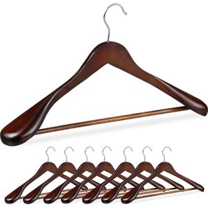 Relaxdays houten kledinghangers - set van 8 - brede schouders - 45 cm breed - bruin