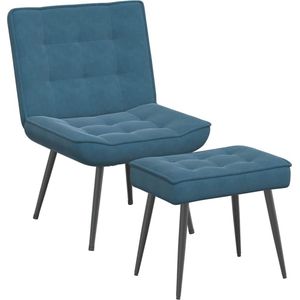 vidaXL - Relaxstoel - met - voetenbank - fluweel - blauw