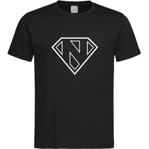 Zwart t-Shirt met letter N “ Superman “ Logo print Wit Size SX