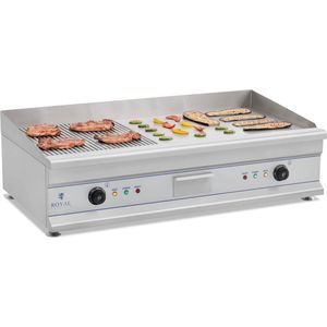 Royal Catering Dubbele elektrische bakplaat - 100 cm - geribbeld - 2 x 3200 W