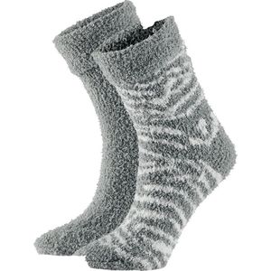 Apollo Dames Bedsokken Zebra Grijs One size 2 paar