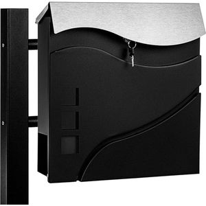 Luxe Brievenbus op Paal – Staand – Weerbestendig – RVS – Modern Design – Geschikt voor elke Woning – ‘Madrid Style’ – Zwart