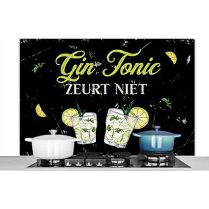 Spatscherm keuken 120x80 cm - Kookplaat achterwand Gin - Gin tonic glazen - Citroen - Muurbeschermer - Spatwand fornuis - Hoogwaardig aluminium - Cadeau voor vrouw - Cadeau voor man