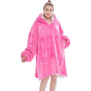JAXY Hoodie Deken - Snuggie - Snuggle Hoodie - Fleece Deken Met Mouwen - 1450 gram - Hoodie Blanket - Kersttrui - Kerstcadeau - Hot Pink