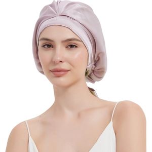 Nivard Zijden Slaapmuts - Satijnen Nachtmuts - Silk Bonnet - Sleep Cap - Haarverzorging - Satin - Verstelbaar - Voor Zacht & Stralend Haar - Licht Roze