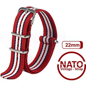 22mm Premium Nato Strap Rood Wit - Vintage James Bond - Nato Strap collectie - Mannen - Vrouwen - Horlogeband - 22 mm bandbreedte voor oa. Seiko Rolex Omega Casio en Citizen