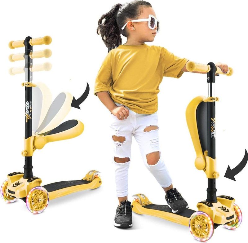 Hurtle Kinderstep - 3-wiel Step - Opvouwbare Scooter met Verstelbare Hoogte, Antislip Platform, LED Verlichte Wielen