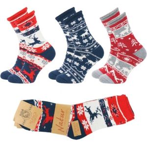 Heren kerstsokken Alpaka Wol – Set van 3 paar - maat 40-43 – Blauw-Rood-Wit - Wintersokken