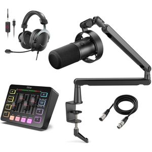 FIFINE - Power Package Pro - Streaming / Gaming / Podcast Starterpack - Microfoon met Arm - Mixer - Headset - XLR Kabel - T688 - BM88 - SC3 - L9