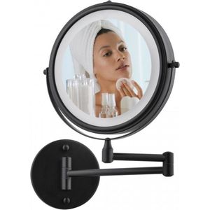 Make up spiegel met licht - zwart - rond 20 cm - met knikarm en vergrotende functie