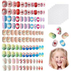 120 stuks korte kunstnagels voor kinderen, kunstnagels met nagellijm, stickers, acryl, kunstnagels voor tieners