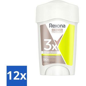 12 x Rexona - Deodorant Stick - Maximum Protection Stress Control Dry - Tegen Stresszweet - 45 ml - Anti-transpirant - Deodorant - Stresszweet - Zweetbescherming - Langdurige Bescherming