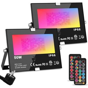 ChangM RGB LED floodlights outdoor with remote control object lighting pack of 2 50W LED floodlights, IP66 waterproof LED floodlights, garden mood lights