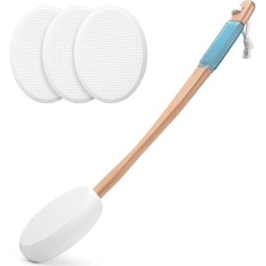 Somstyle 5-Delige Badborstel Set - Rugborstel 43 CM - Lichaamsborstel - Douche Massage Borstel - Insmeerhulp - Bruin / Wit