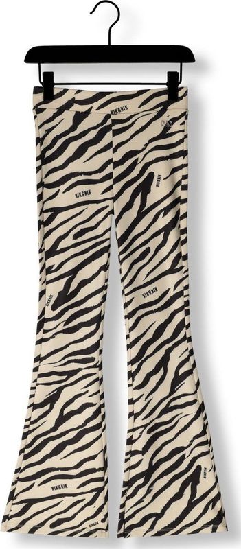 NIK&NIK Flared Broek met Zebraprint Ecru/Zwart