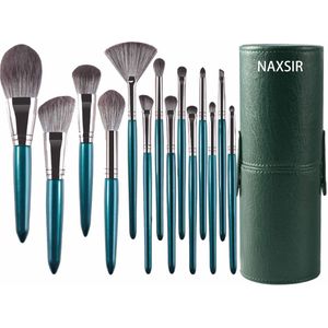NAXSIR Professionele Make - up Kwastenset: 14 - Delige Hoogkwaliteit Set met Kwastenemmer! Met Foundation Kwasten, Premium Poederkwasten, Oogschaduw & Blush Kwasten - Perfect voor Elke Make - up Look, Van Professionele Tot Thuis Gebruik