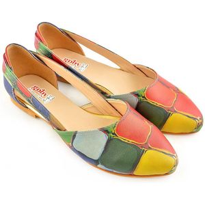 GOBY - Vierkante Bellen - Ballerinas - Flats - Hoge kwaliteit - Handmade - Meisjesprint - Maat 38