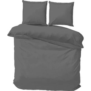 iSleep Satijn Katoen Dekbedovertrek Uni - Tweepersoons - 200x200/220 cm - Antraciet