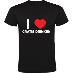I Love Gratis Drinken Heren T-shirt | drank | feest | verjaardag | bier | wijn | alcohol | festival | zuipen | Zwart
